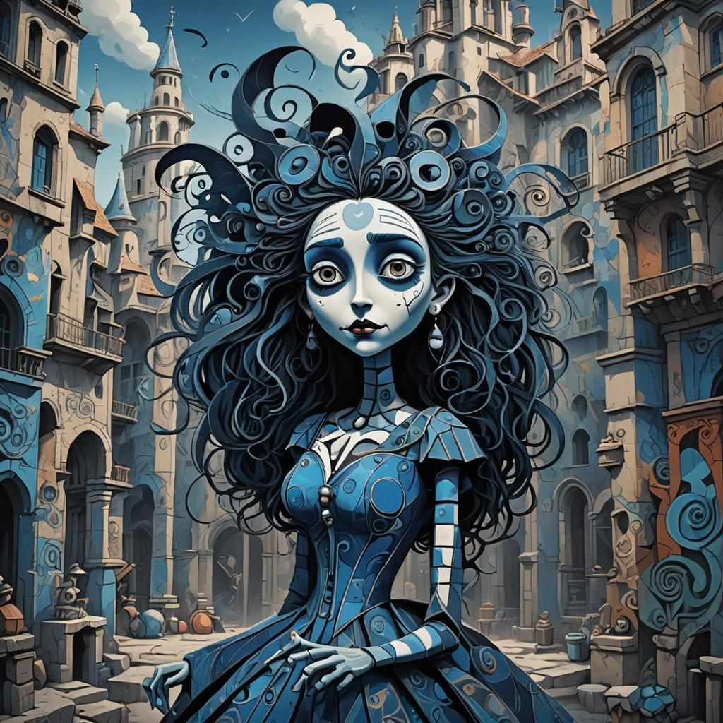 Fantastical Angel in Muted Cubist Style with Deep Blues