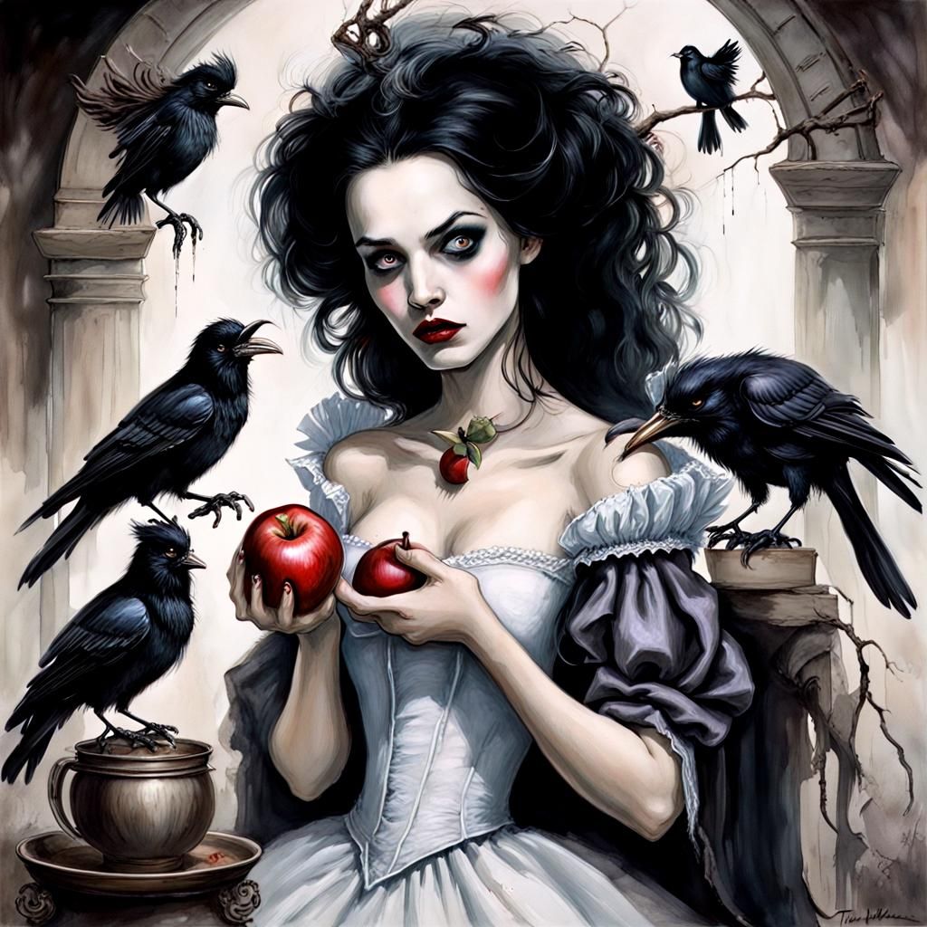 Eerie Snow White in Grimdark Wonderland, Inspired by Tim Bur...