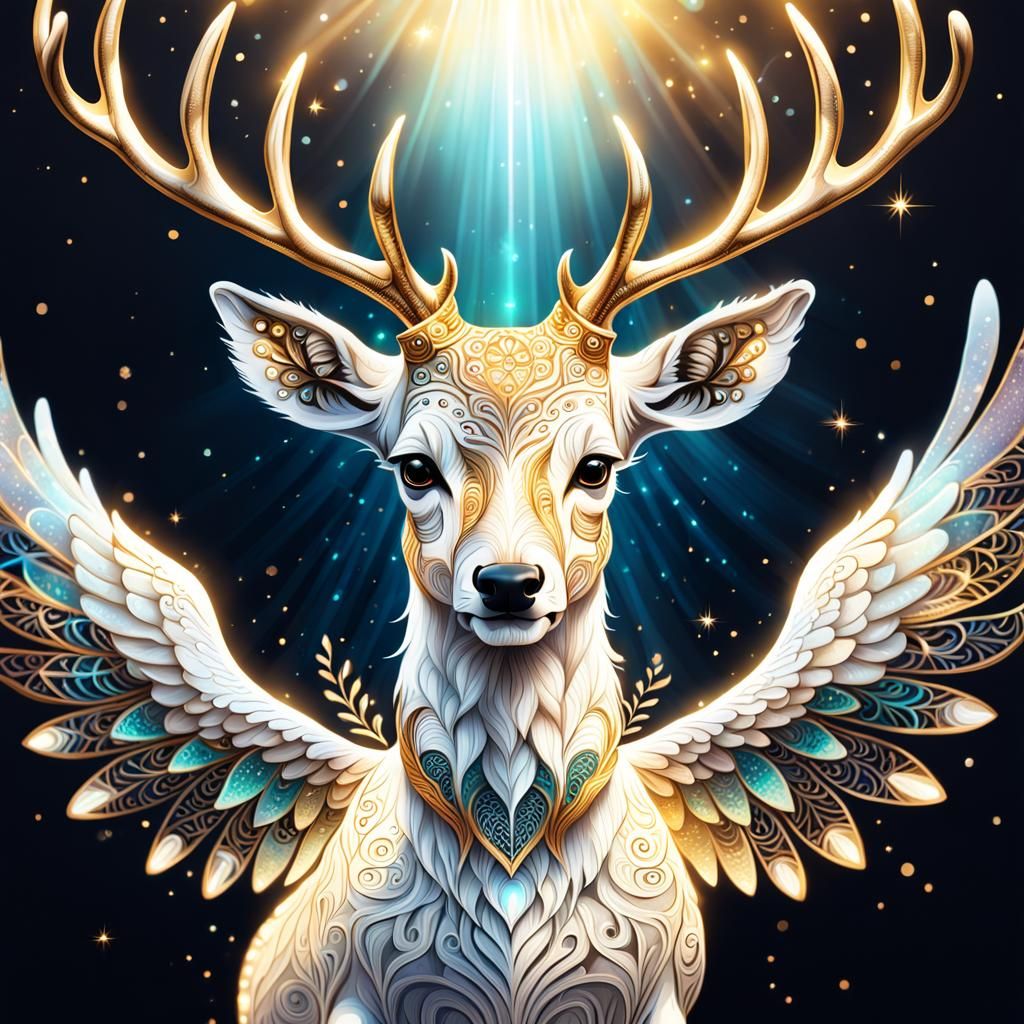Angelic White Deer with Luminous Wings