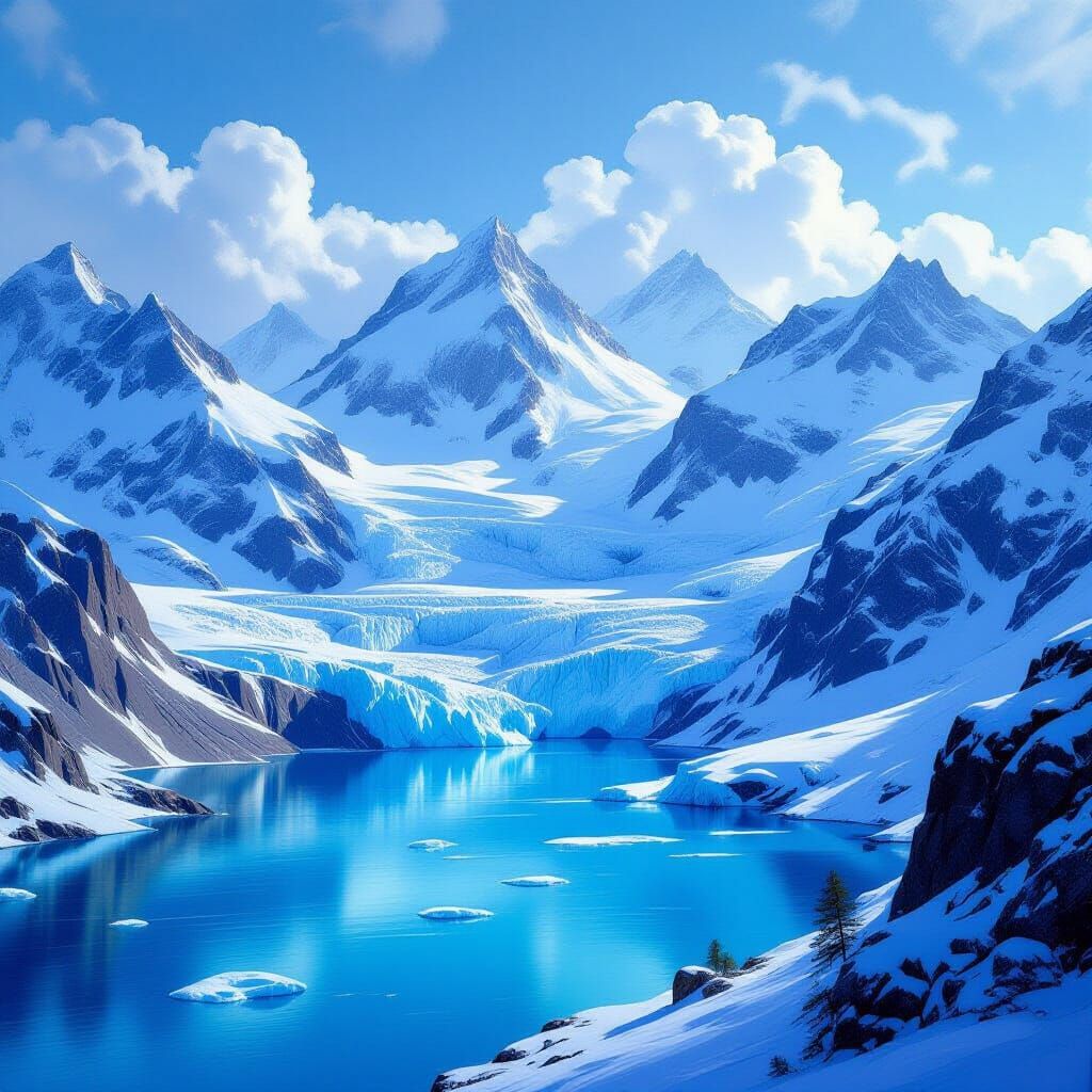 Icy Glacier Landscape Inspired by Romanticism and Surrealism