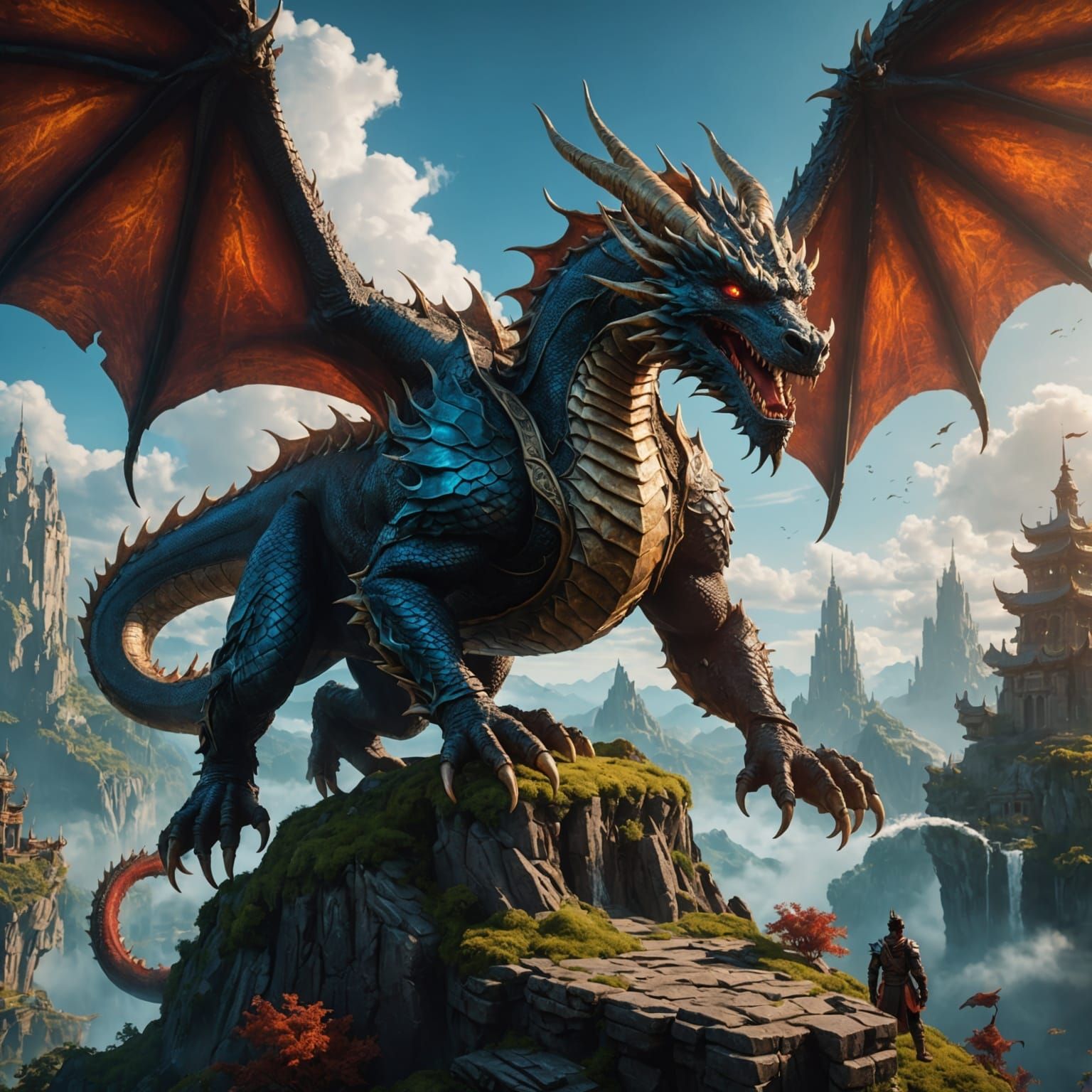 Dragon God's Descent: Detailed Matte Painting