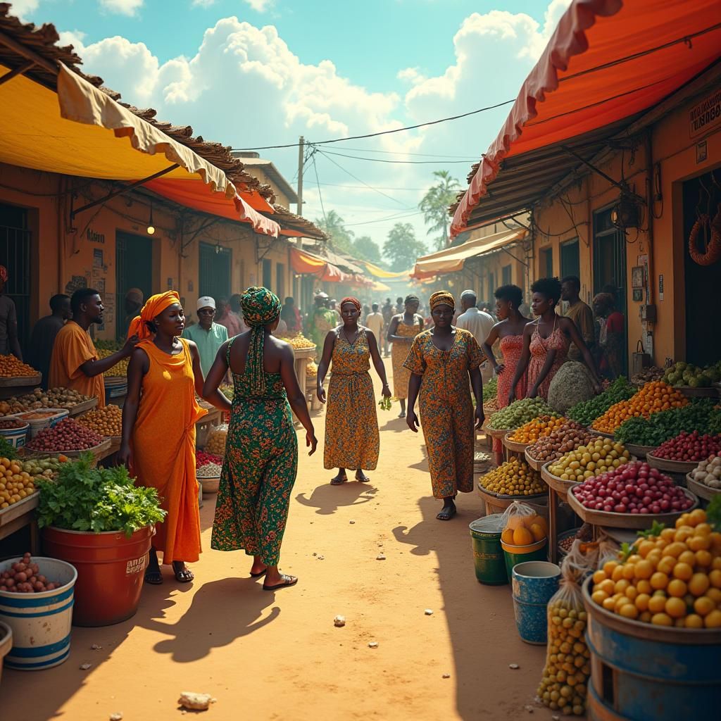 Vibrant Nigerian Marketplace in Dreamlike Style