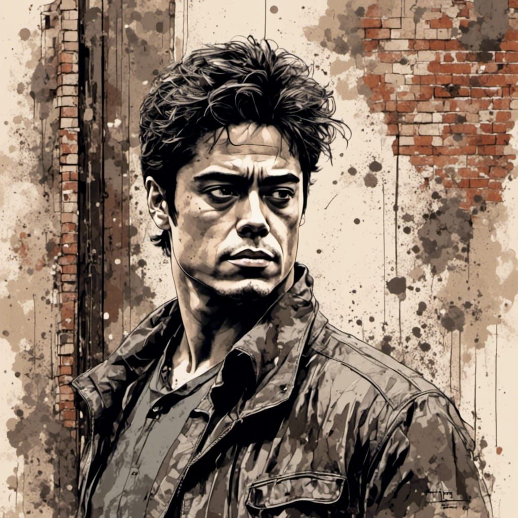 Minimalist Line Art Portrait with Graffiti