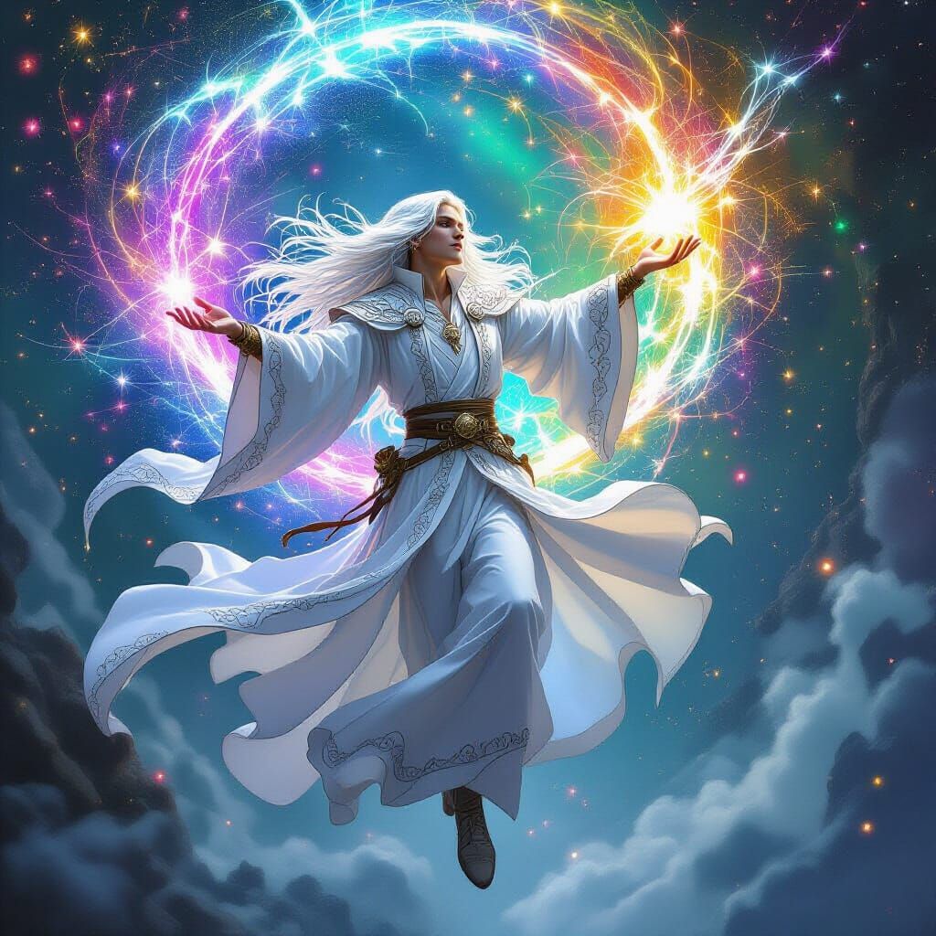 Young Wizard Casting Spell in Ethereal Fantasy Art