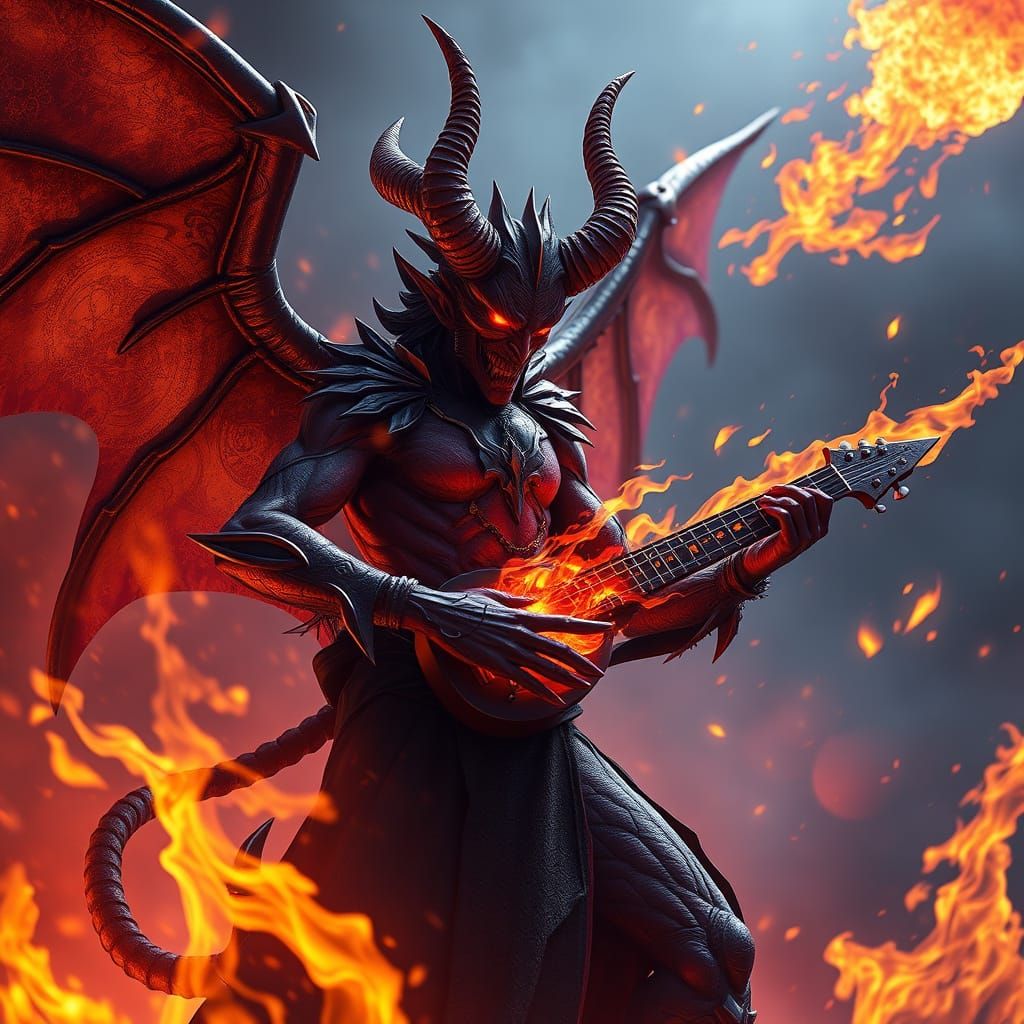 Demonic Figure in Flames: Dark Fantasy Concept Art