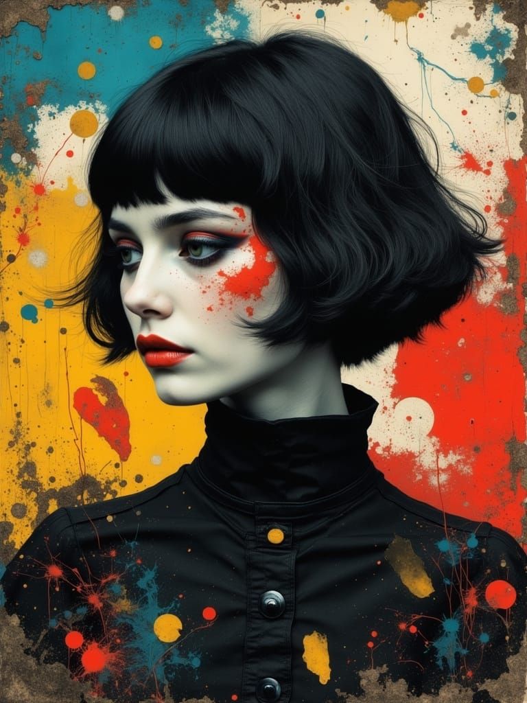 Gothic Woman Portrait with Smoke and Impasto Textures