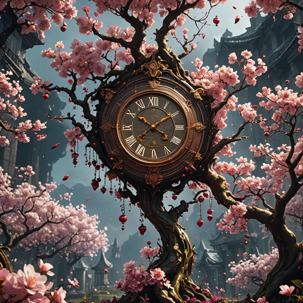 Cherry Pendulum in Blossom: A Fantasy Art Piece