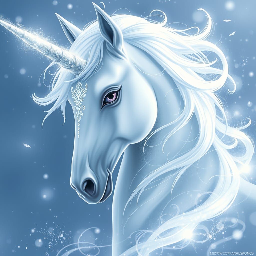 Ethereal Frost Unicorn in Digital Painting Style