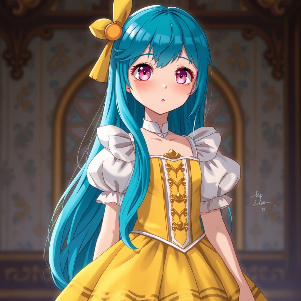 Cyan-Haired Woman in Yellow Dress, Anime Key Visual