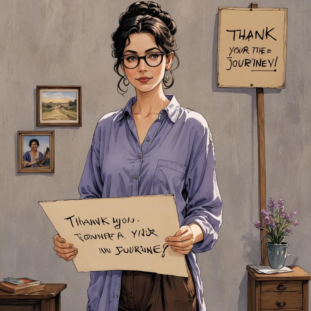 Woman Holding Thank You Sign in Manga Style