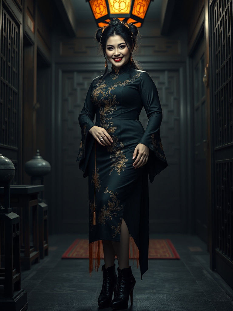 Gothic Snow White in Dark Chinese Attire