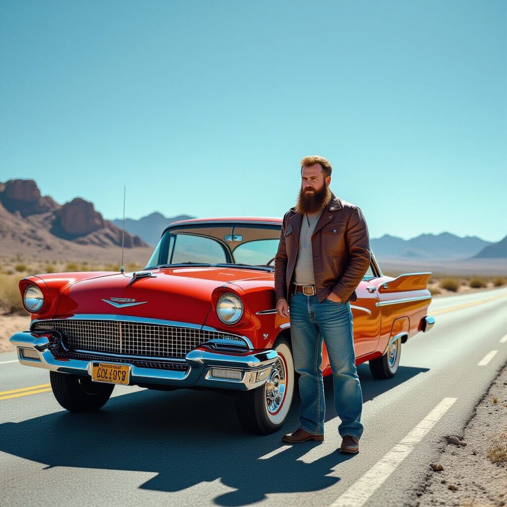 Arnie Cunningham and 1958 Plymouth Fury on Desert Highway