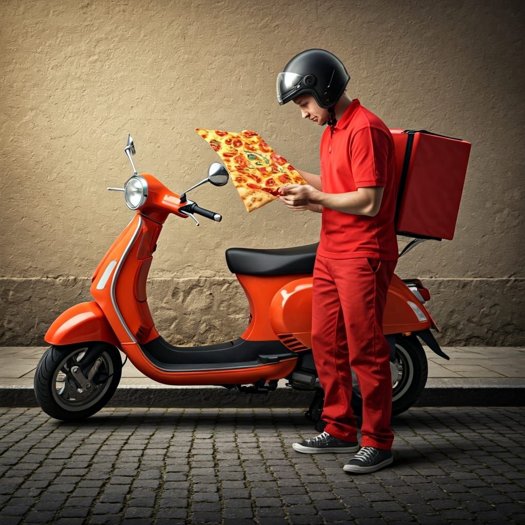 Pizza Delivery Guy's Edible Map, Hyperrealistic Style