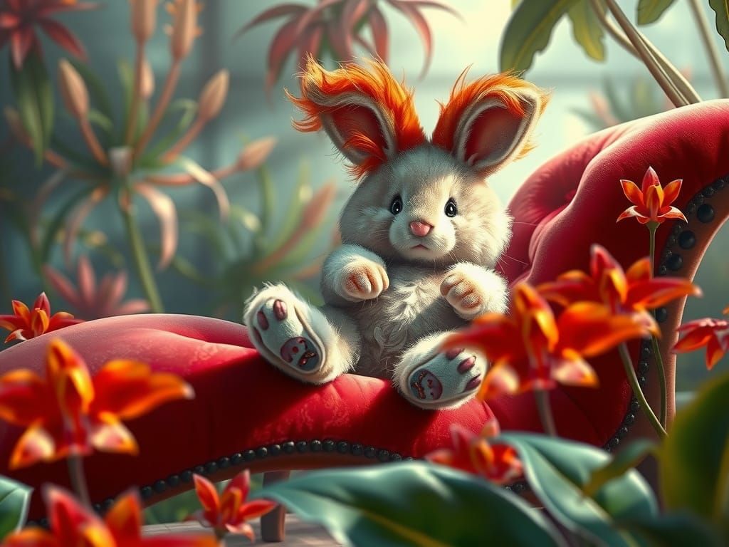 Surreal Airbrushed Bunny Basks in Exotic Paradise