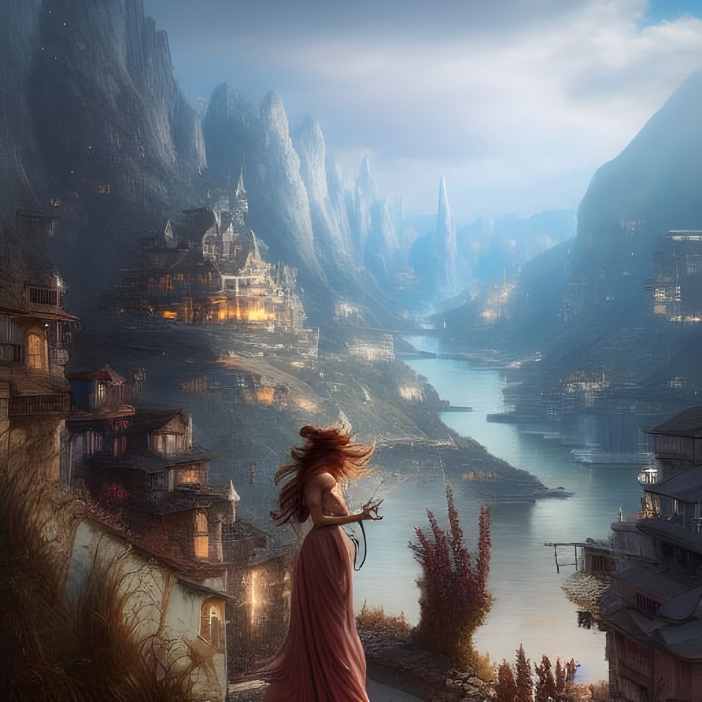 Cyberpunk Seaside Town in the Mountains: Digital Art