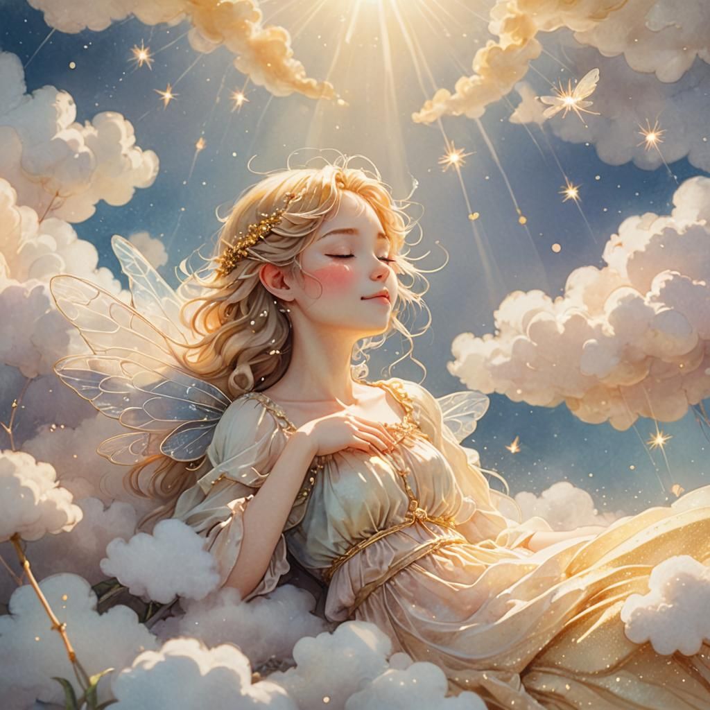 Fairy Sleeping on Cloud in Fairycore Style