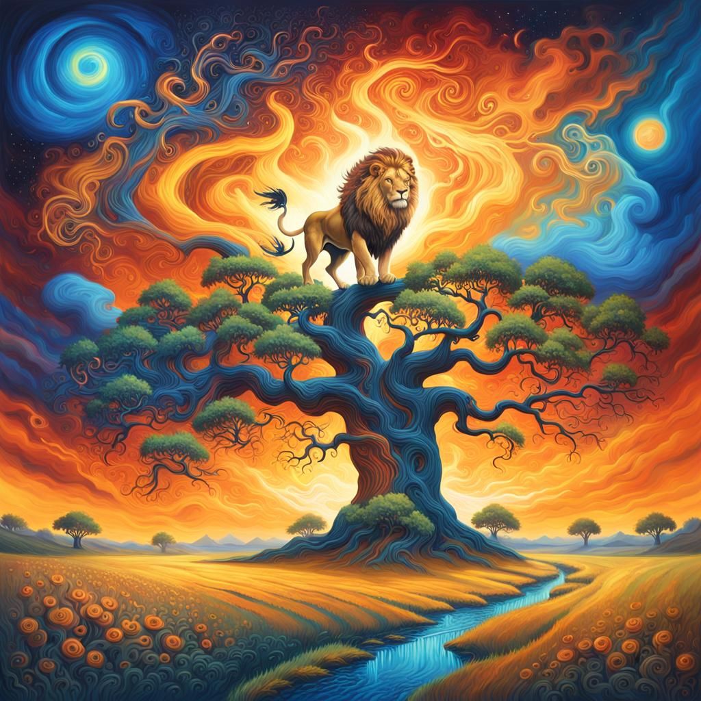 Ethereal Lion-Phoenix Hybrid Soars Through Vibrant Fantasy R...