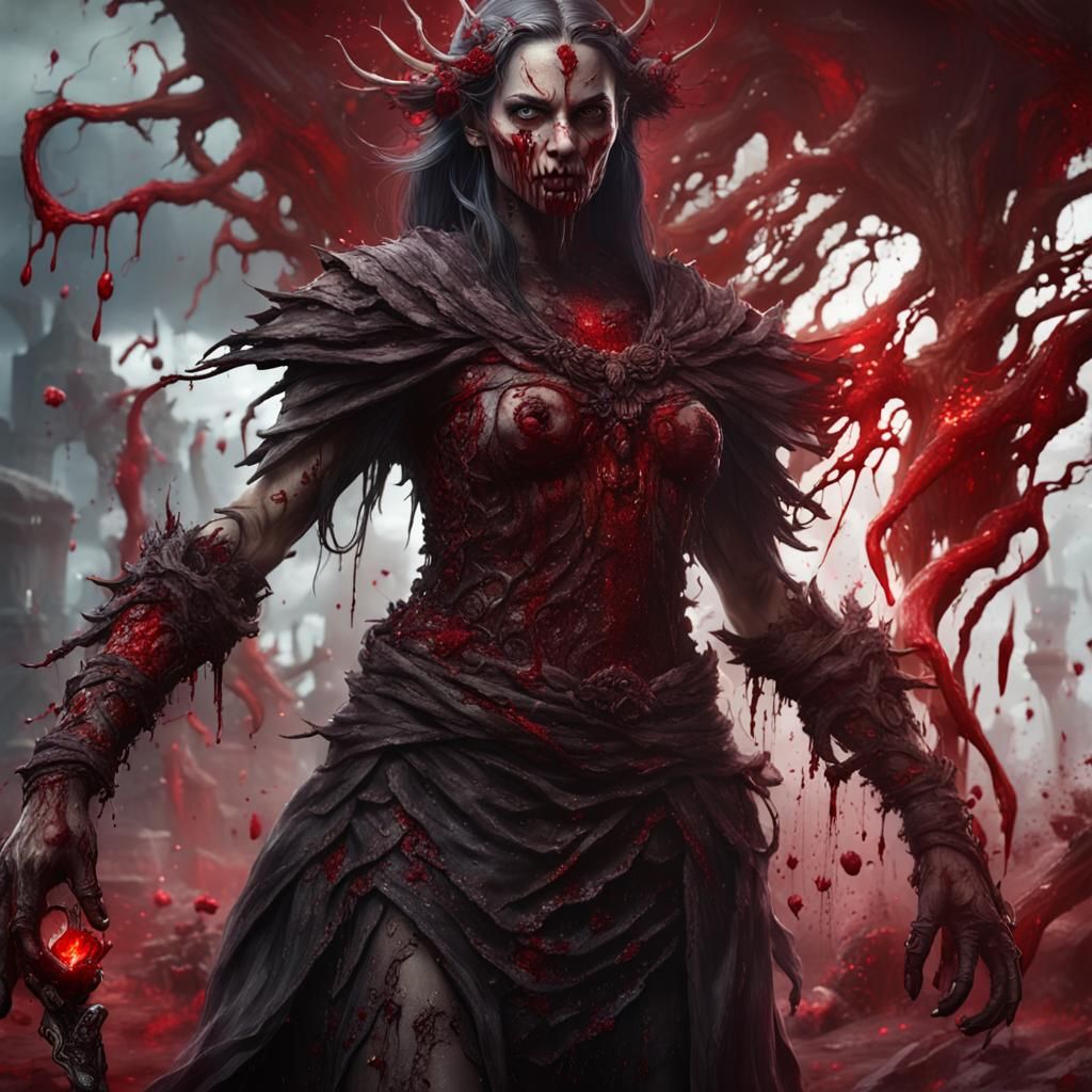 Elegant Blood Figure in Destroyed Dungeon