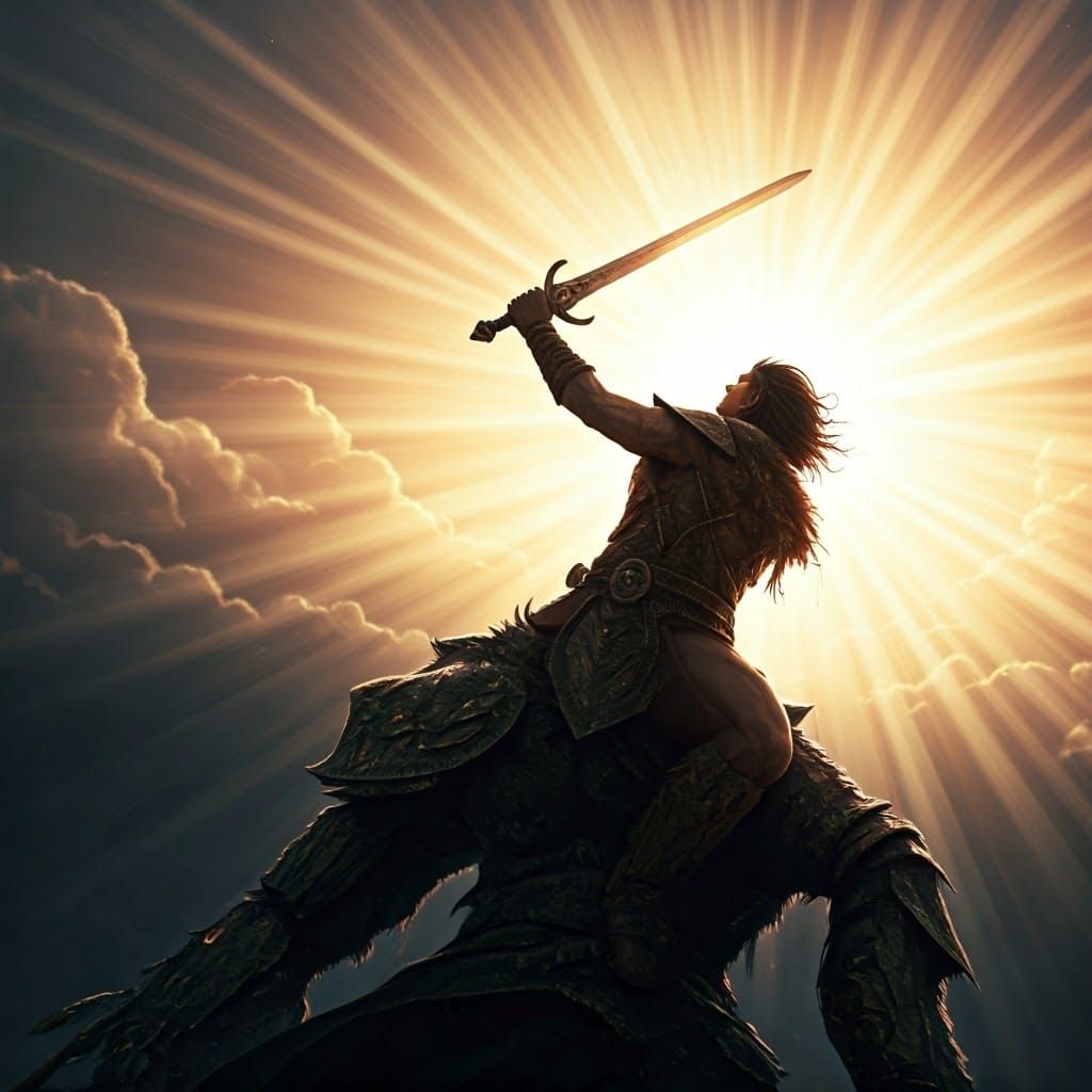 Beowulf Fights Grendel in Divine Light