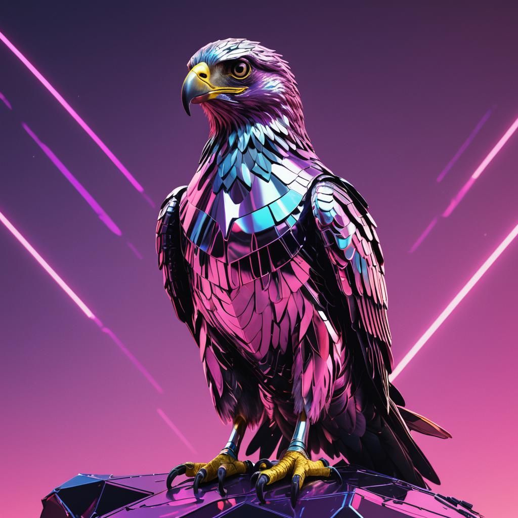 Chrome Hawk in Synthwave Space