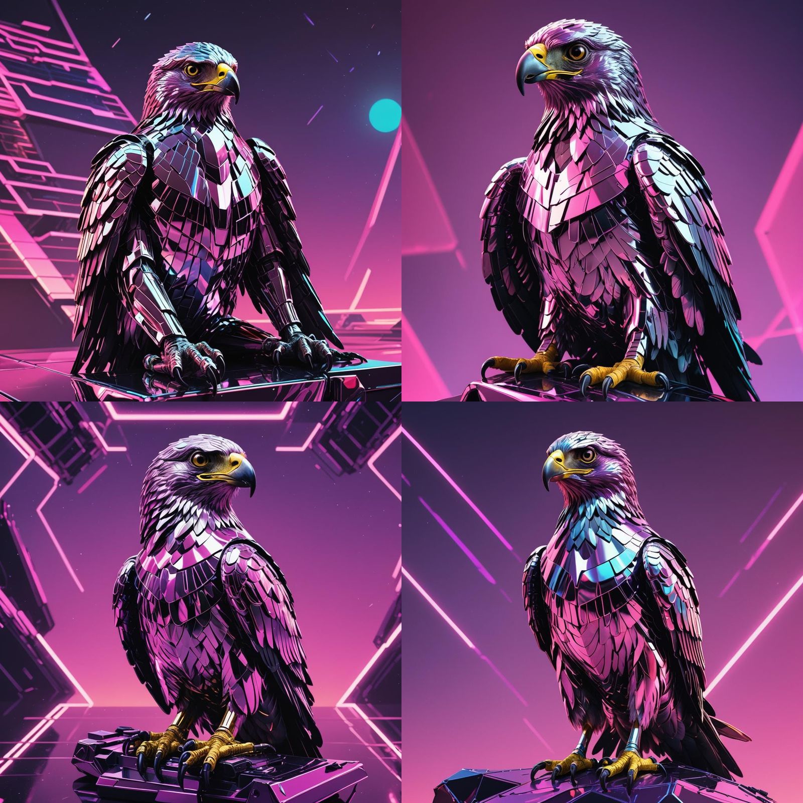 Chrome Hawk in Synthwave Space