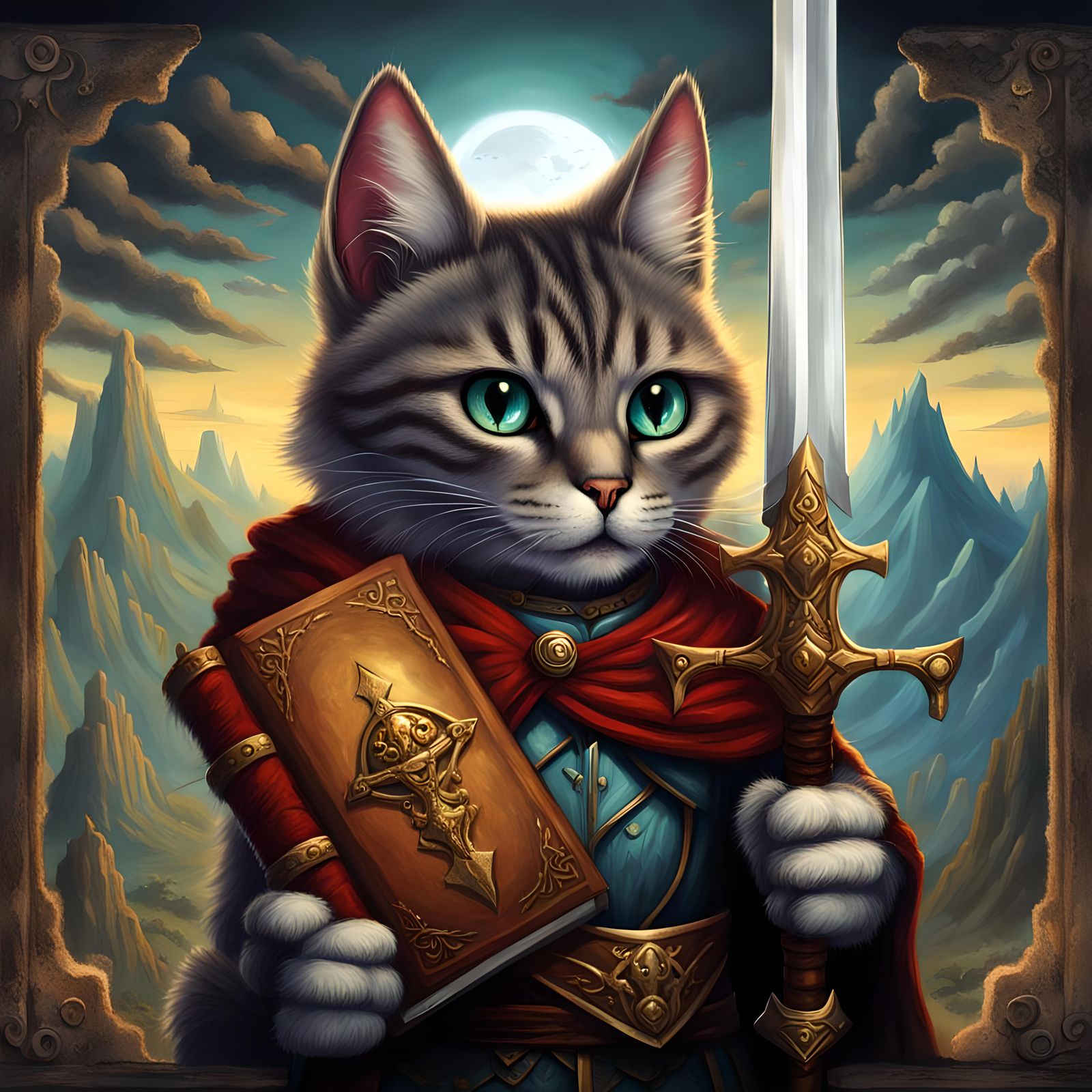 Furry Cat Knight Wielding Sword and Tome