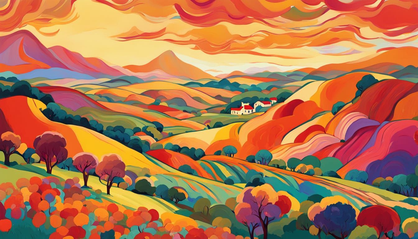Vibrant Fauvist Landscape with Figure in Digital Art