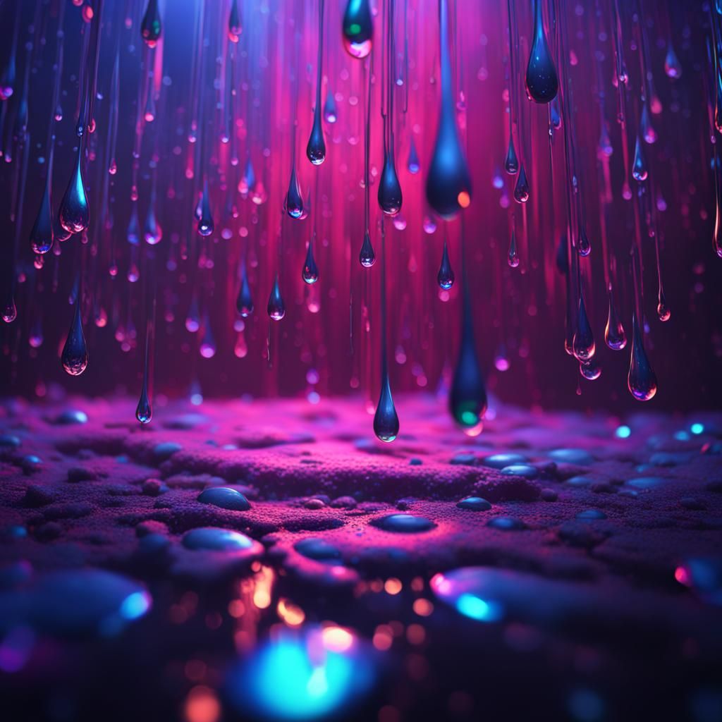 Colorful Blacklight Raindrops in Fisheye View