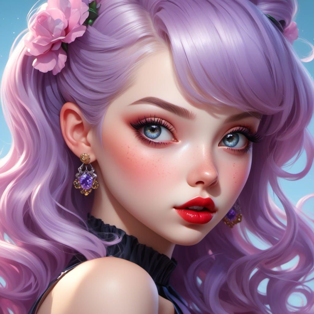 Hyper-Realistic Anime Pinup Girl in Pastel Colors