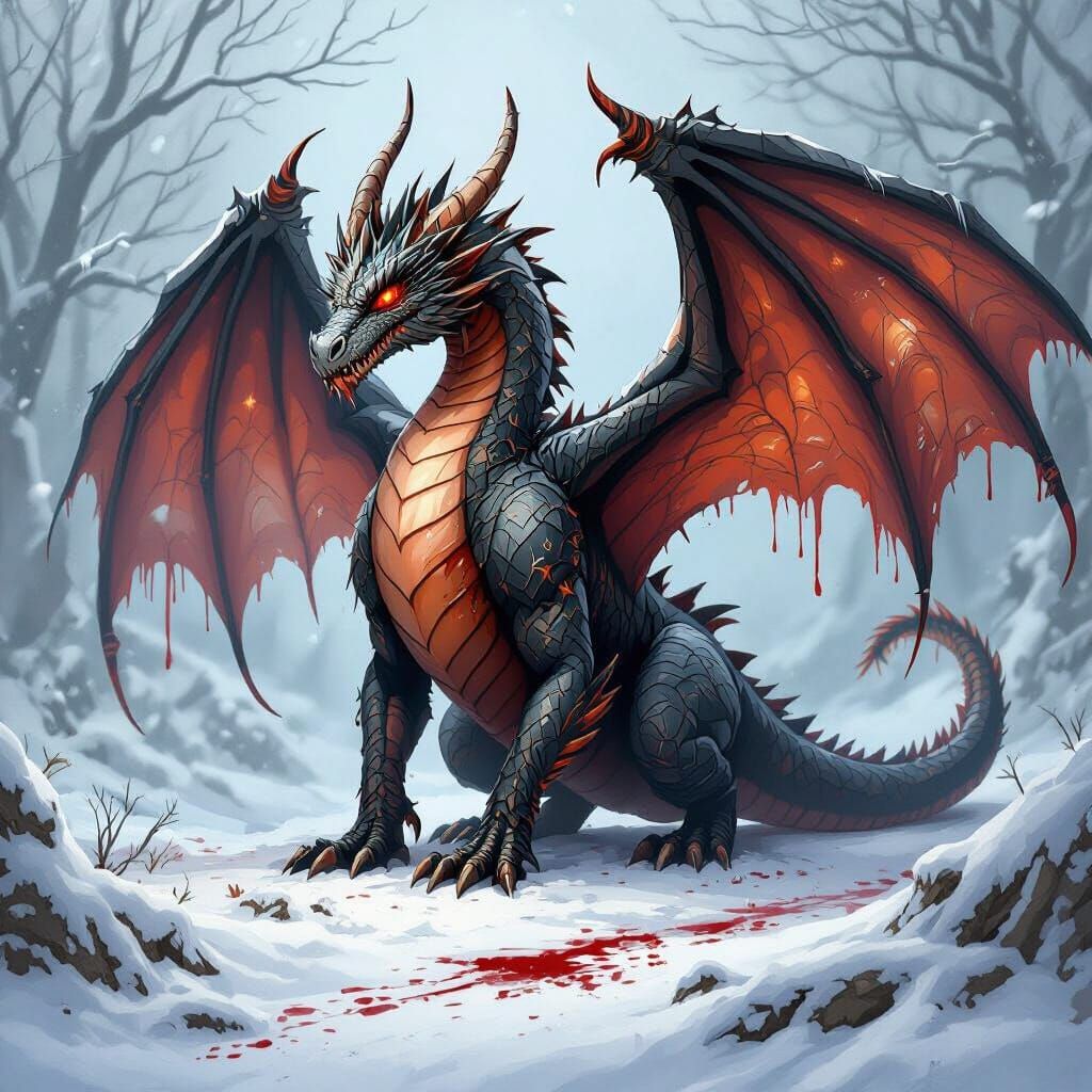 Fearsome Christmas Dragon Covered in Blood