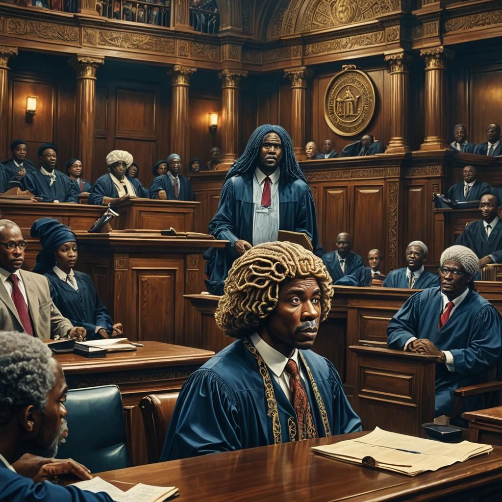 Nigerian Courtroom Murder Trial in Fantasy Style