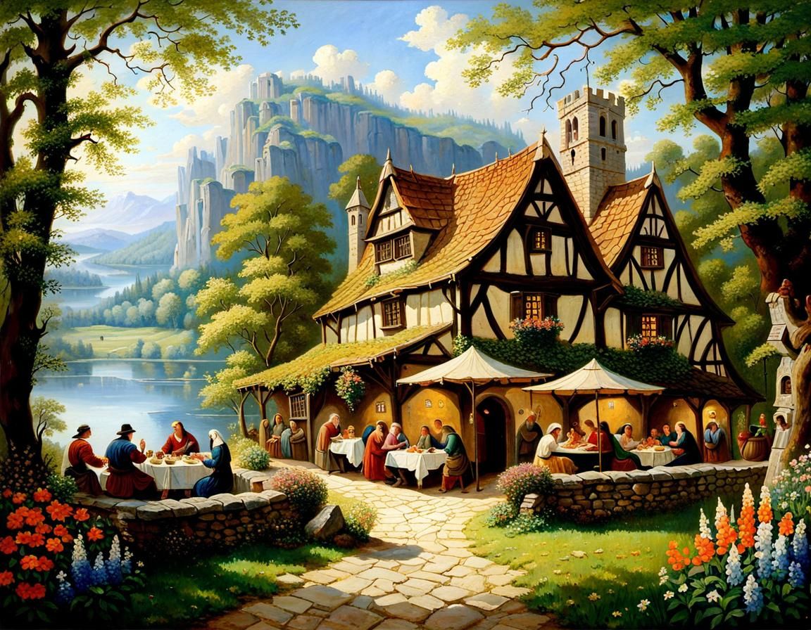 Old Medieval Tavern somewhere in Europe around 1200