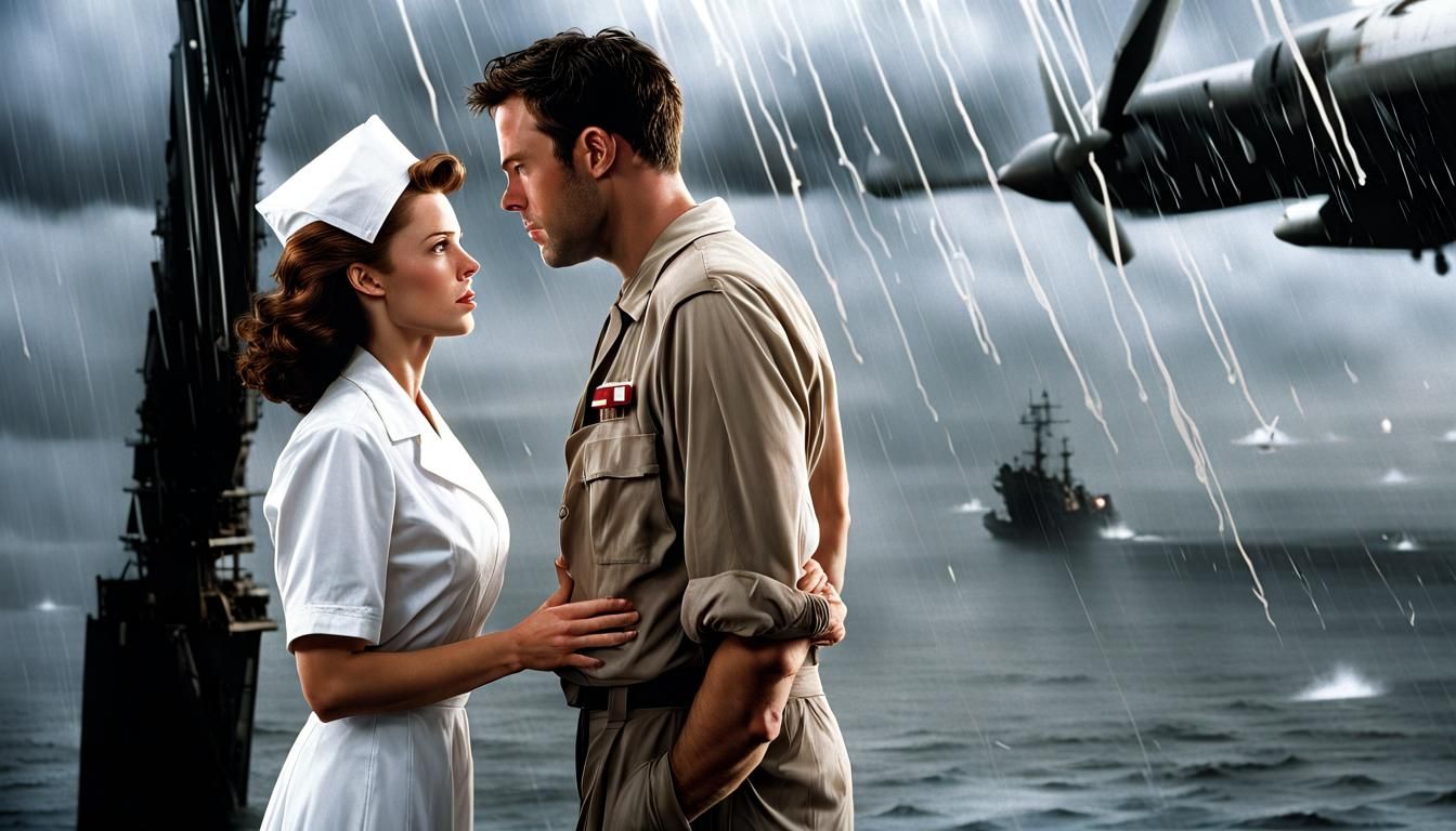 Movie Pearl Harbor Scene Ben Affleck and Nurse Evelyn Falling In love