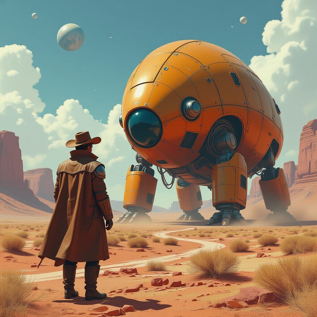 Robotic Space Cowboy Stares at Alien Tardigrade