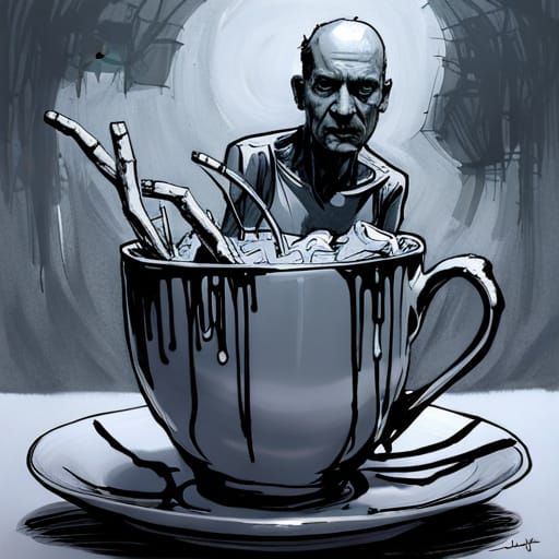 Creepy Ice Statue in Teacup: Horror Art