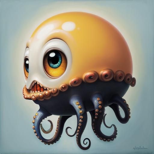 Surreal Octopus with Enormous Eyes in Vivid Colors