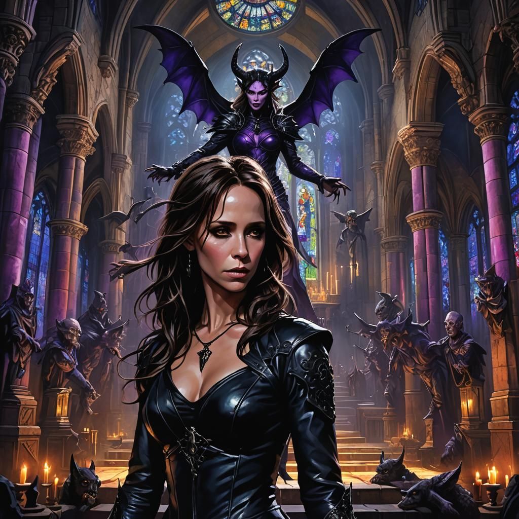 Gothic Demoness in Saint Nicholas Church: Dark Fantasy Art