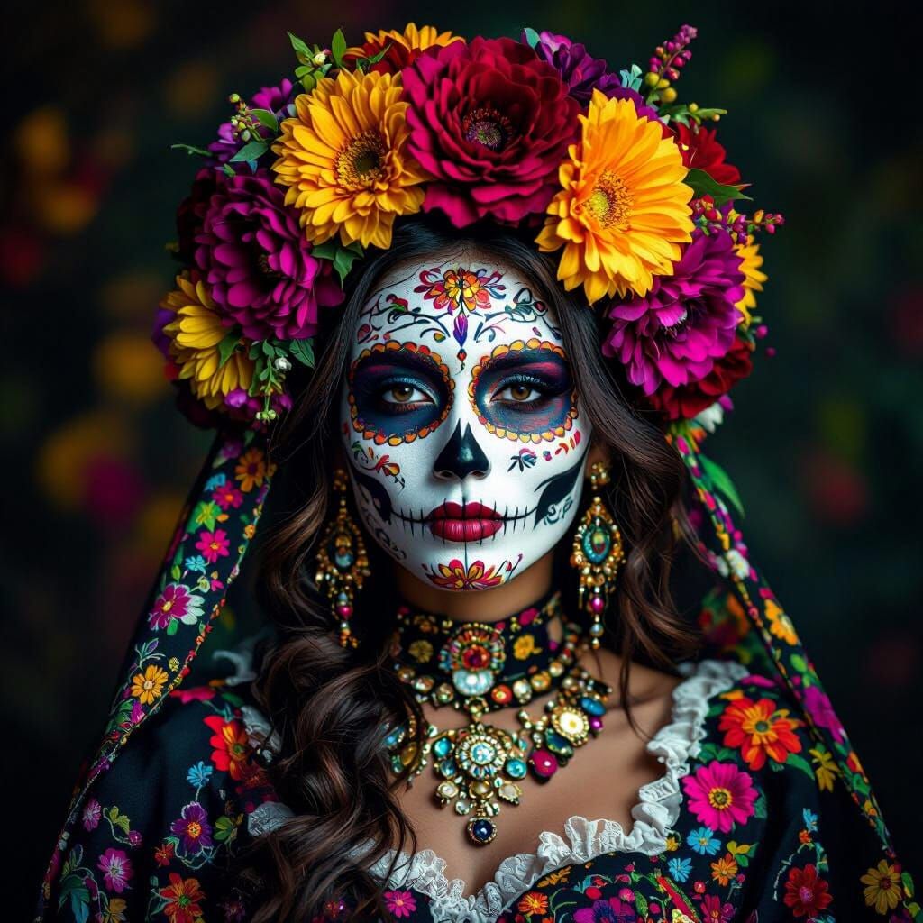 Dia de Muertos Woman in Sugar Skull Makeup