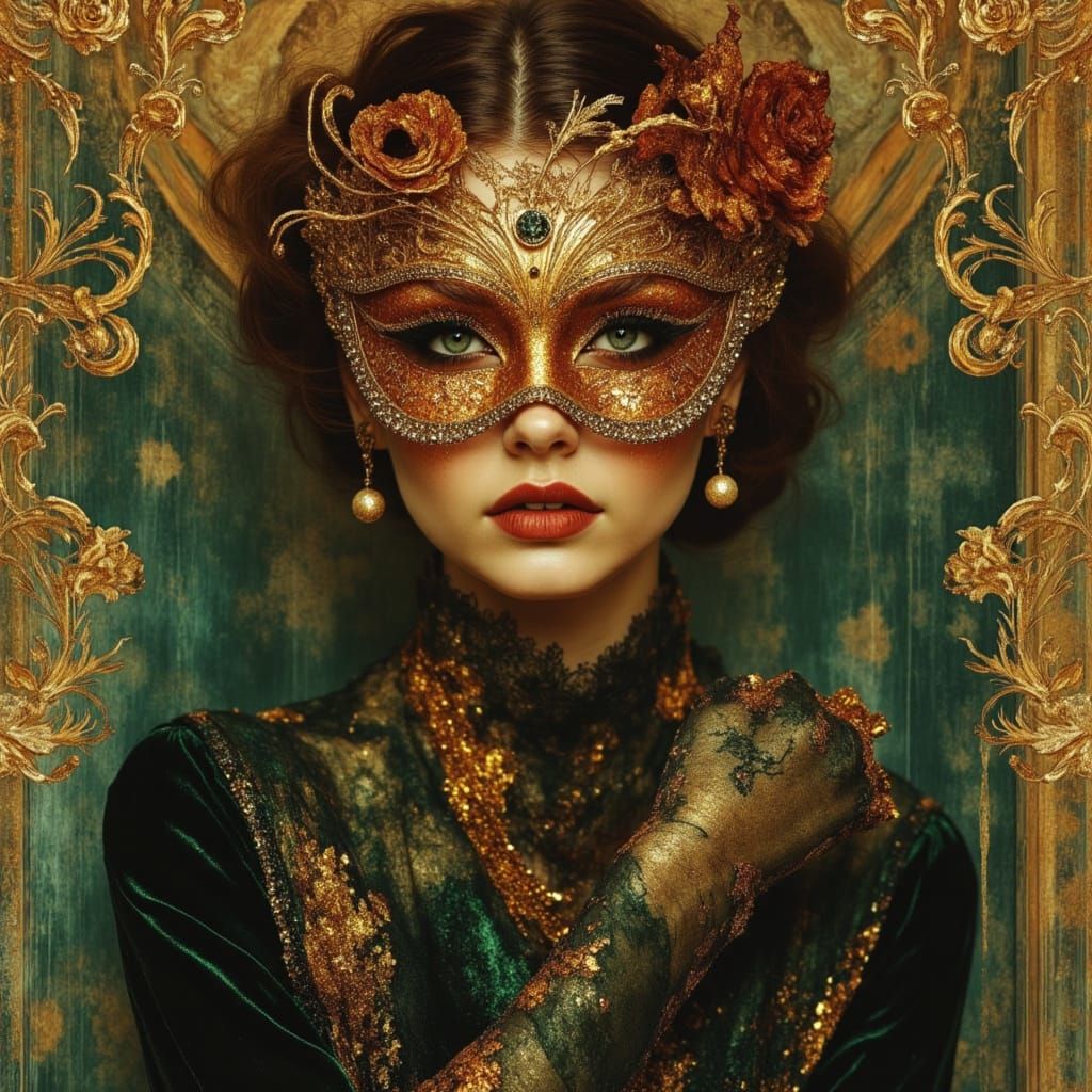 Woman in Masquerade Mask: Art Nouveau Style
