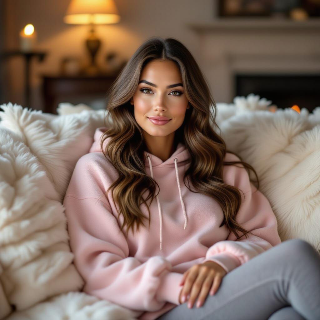 Young Woman Relaxing on Sofa in Photorealistic Style