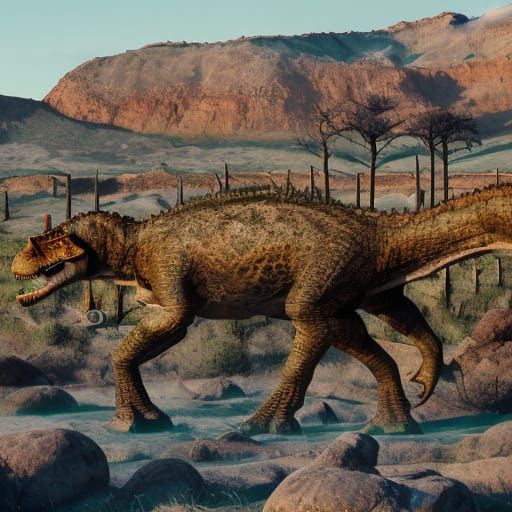 Prehistoric Landscapes of Majestic Dinosaurs in a Barren, Ro...