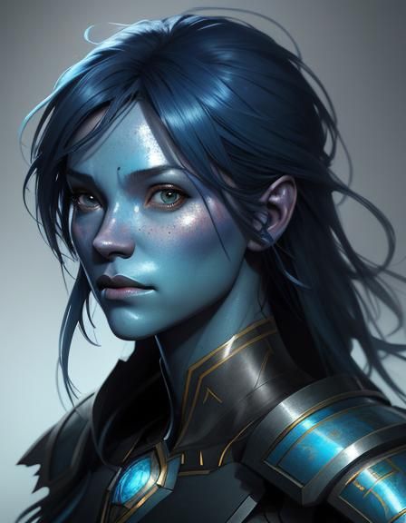 Cute young girl teasing, blue skin