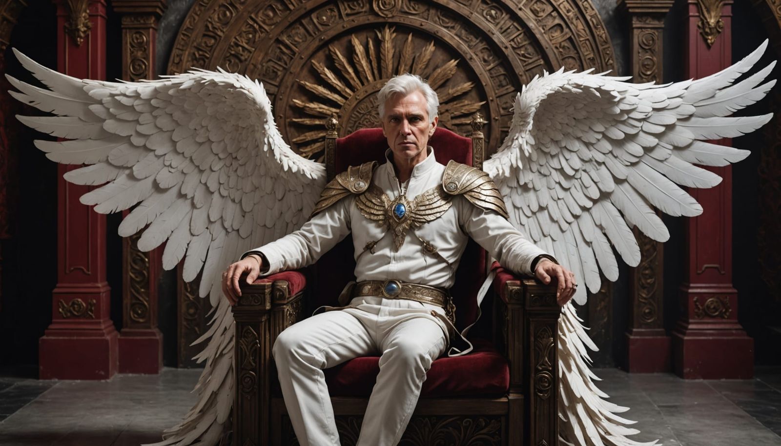 Angelic Man on Throne with Feathered Wings