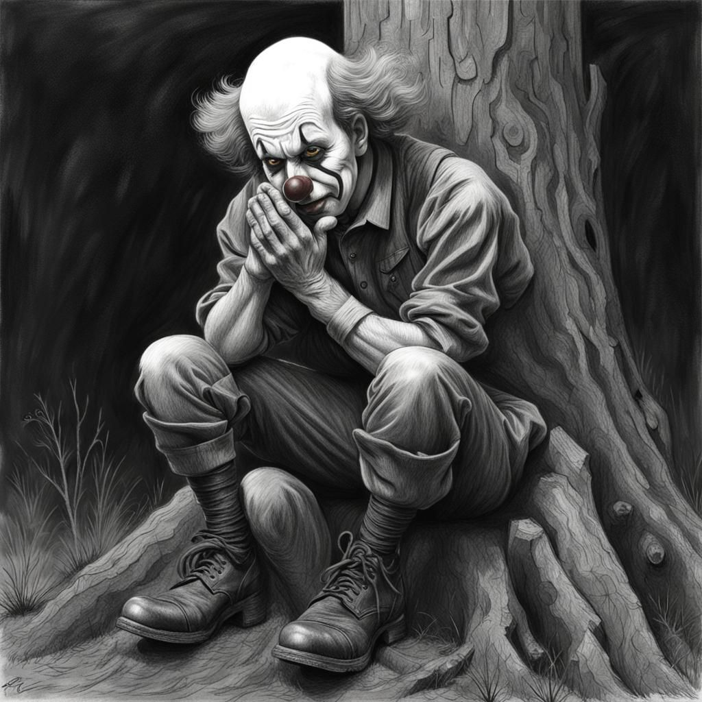 Sad Clown in High Detail Pencil Drawing