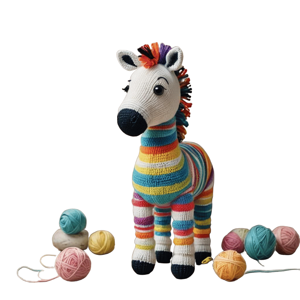Colorful Knitted Zebra Toy Image