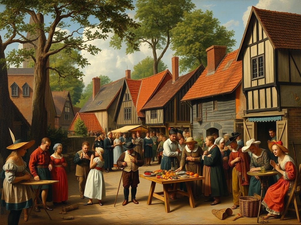Festive Village Scene in the Style of Old Masters