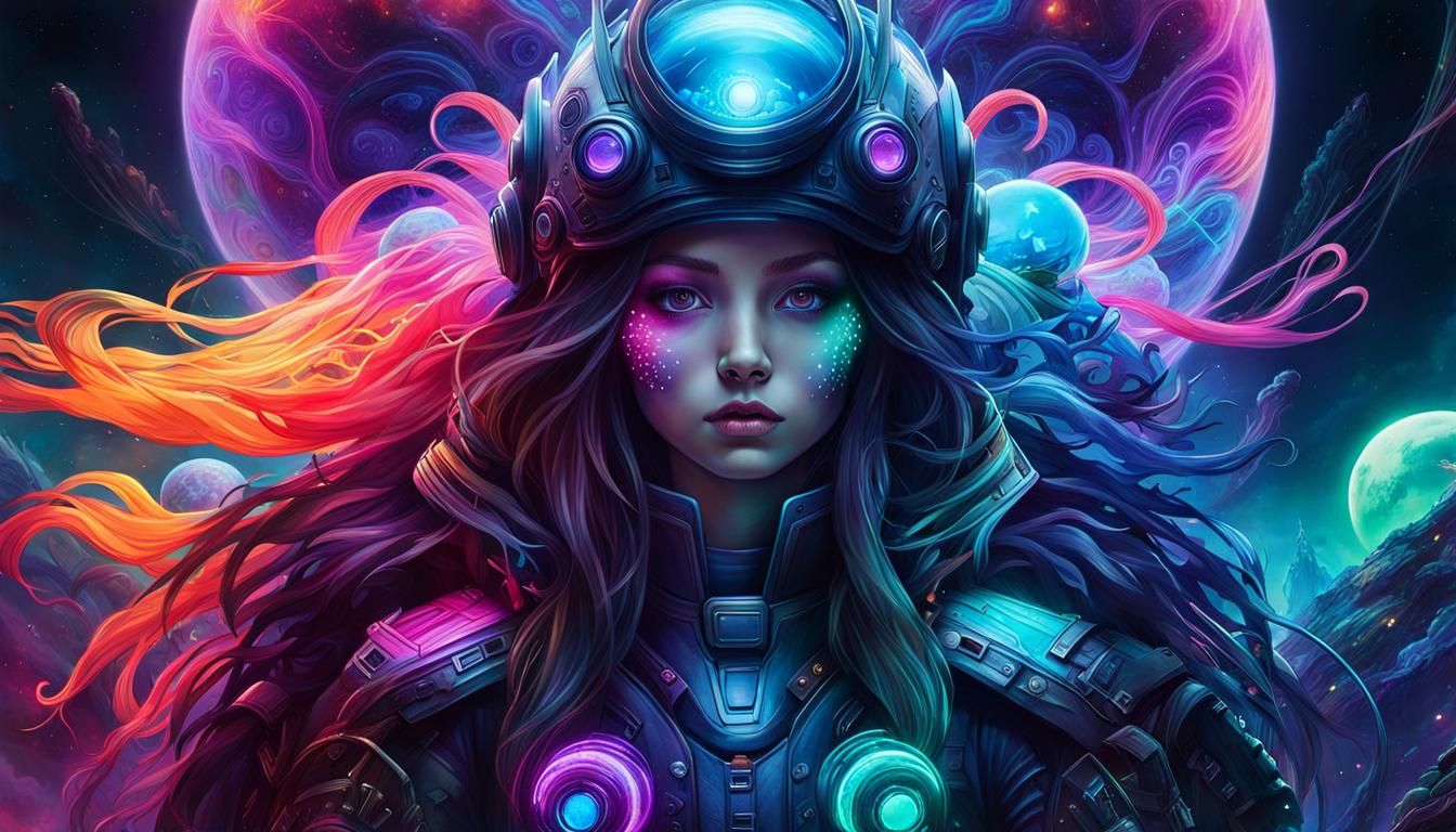 Spectacular Spaceship over Alien Planet in Bioluminescent St...