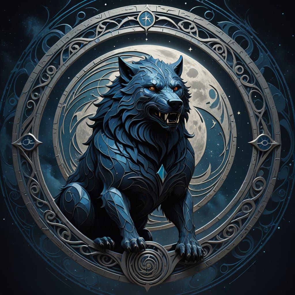 Abstract Werewolf Symbol Art Nouveau Moon Logo