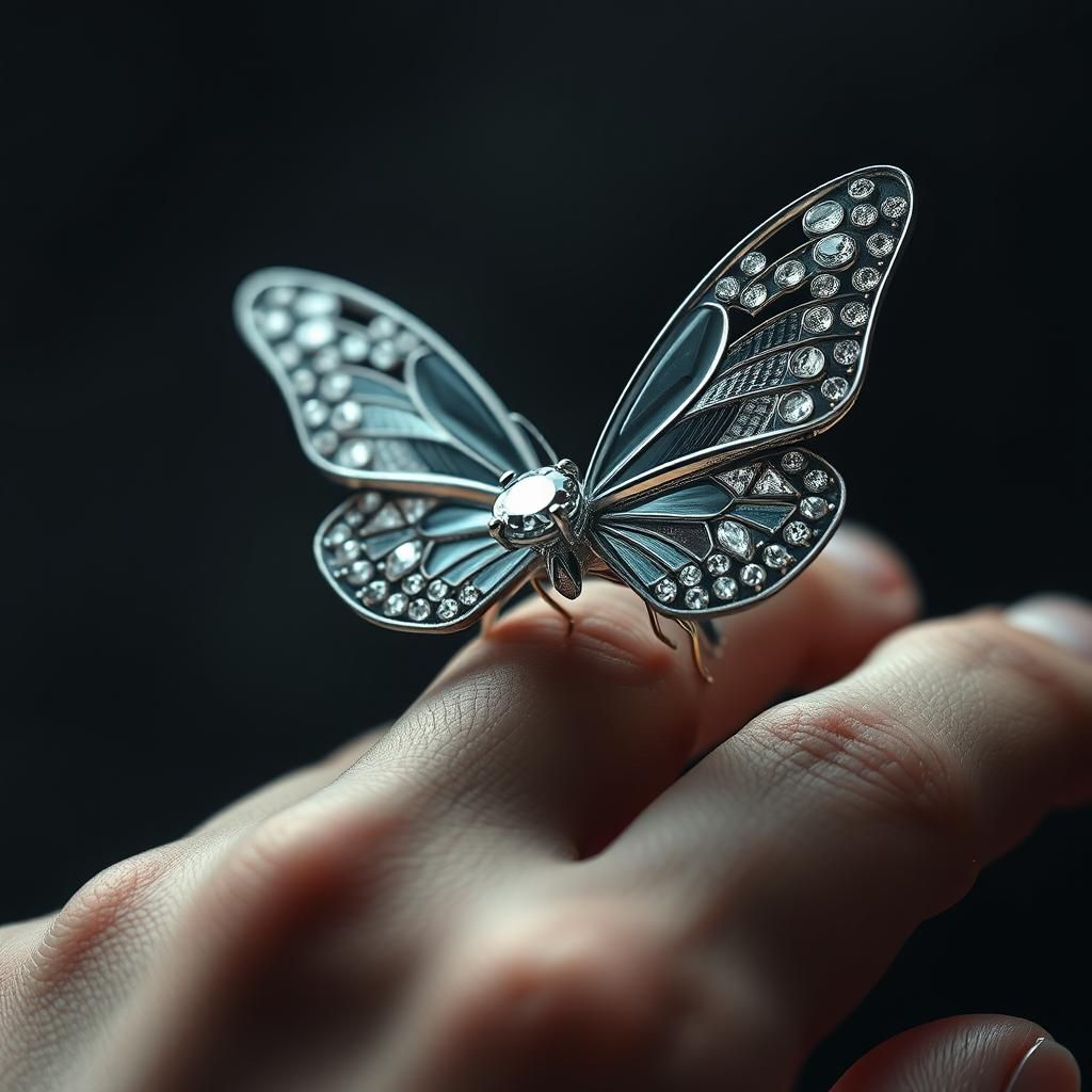 Diamond Butterfly Ring Flies Away: Hyperrealistic Image