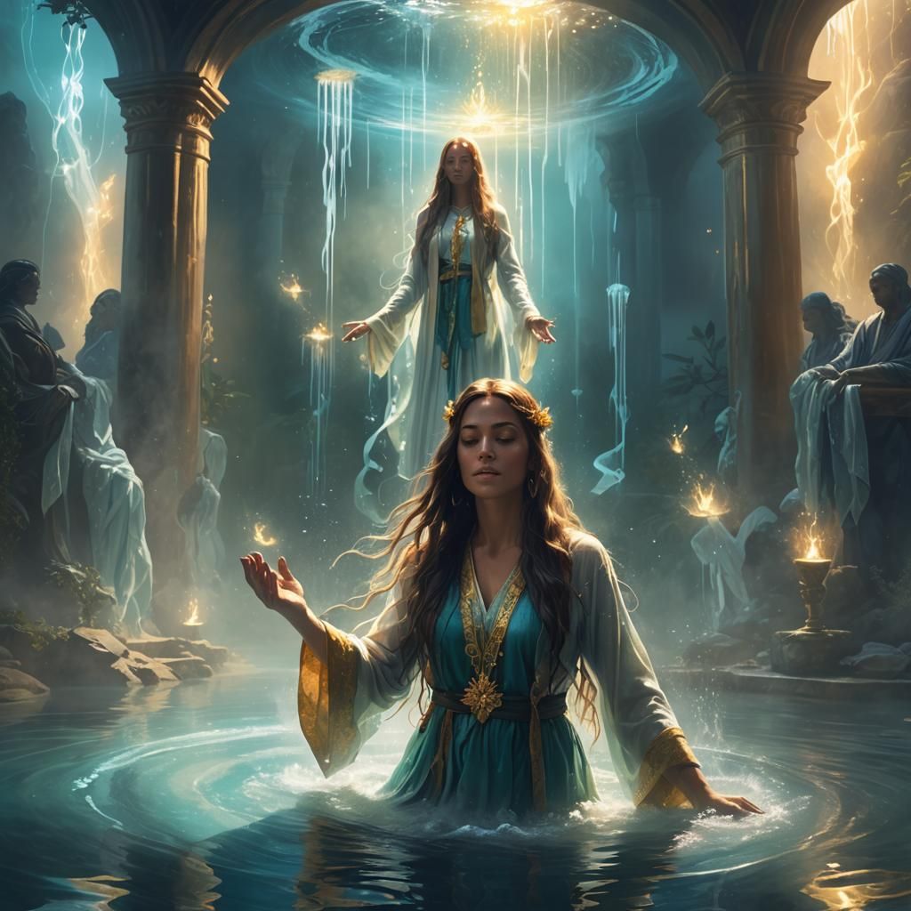 Mystical Baptism Ritual in Ethereal Pool